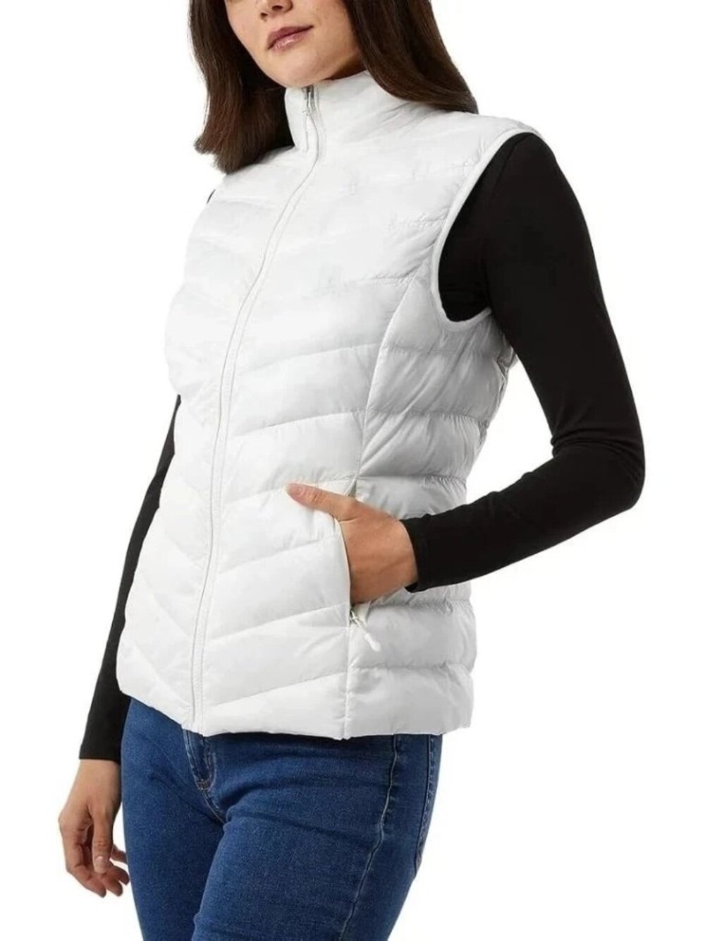 NWT 32 Degrees Heat Women's L Puffer Vest White Lightweight Polyester